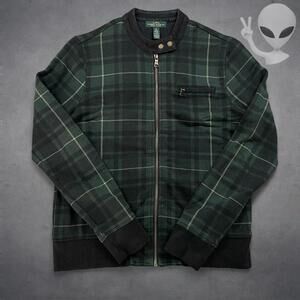 Lauren Ralph Lauren Plaid Top Sweater Small Green zippered casual jacket